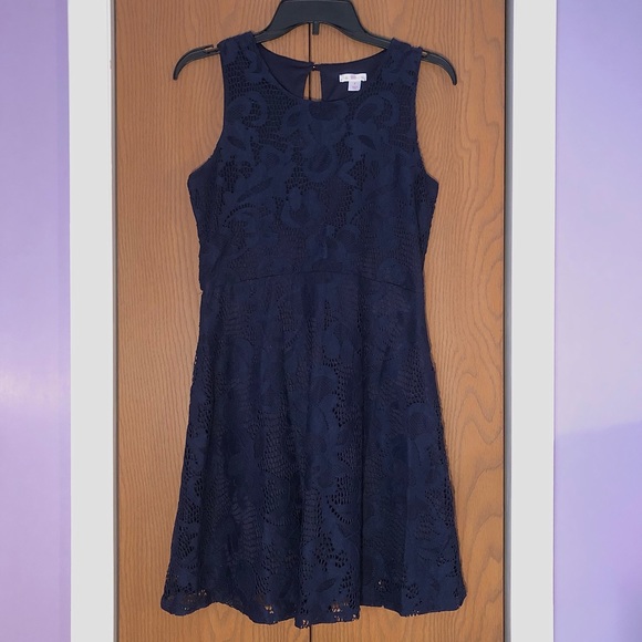 Xhilaration Dresses & Skirts - Dark Navy Blue Floral Lace Fit and Flare Dress Size Small